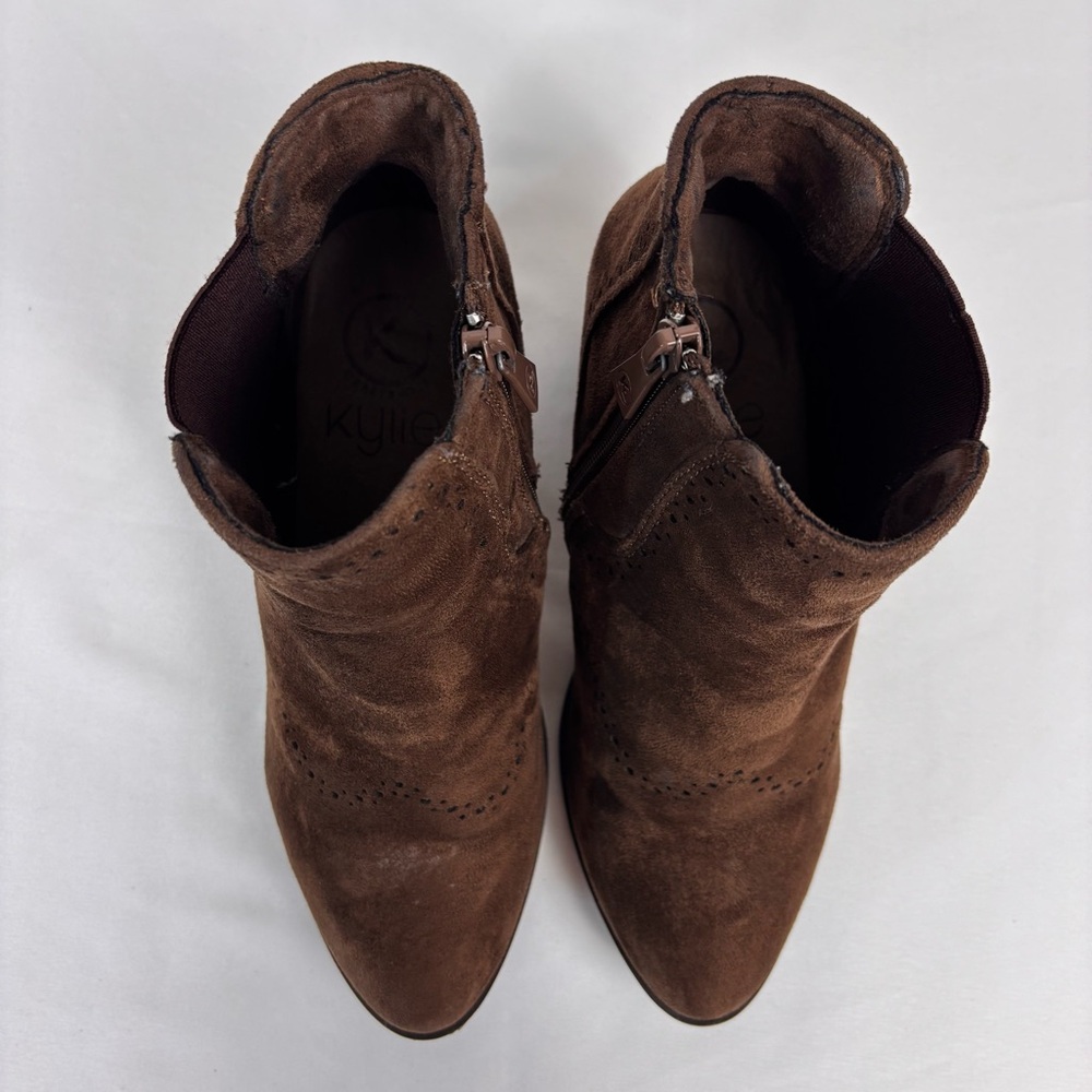 Kylie Crazy Suede Ankle Booties Casual Die Cut Heeled Boots Brown Size 36/5.5 - Picture 5 of 15